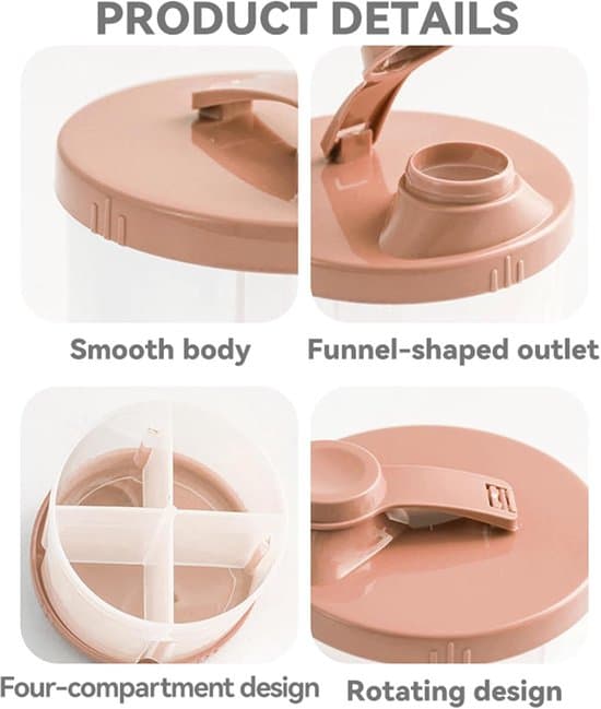Formula Dispenser, Portable Rotating 4-Compartment Box, Pink