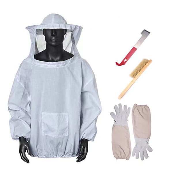 White Beekeeping Suit, Complete Protective Gear - Ventilated Mesh, Durable, Sun Protection, Full Set.