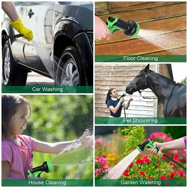 Havehose 50 ft & Dysse, Udvidbar Havehose Heavy Duty, Tilbagekørsel Vandhose 10 Funktion Dysse, Slange med Solid Messingbeslag & Holdbar