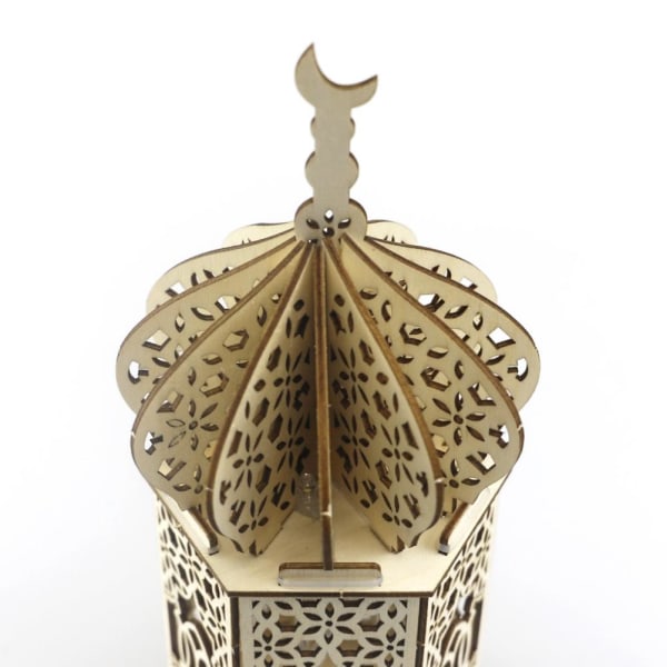 Ramadan LED-lampa Trä Eid Mubarak Moon LED-ljus Muslim Islam Dekorativ ljuslykta för heminredning