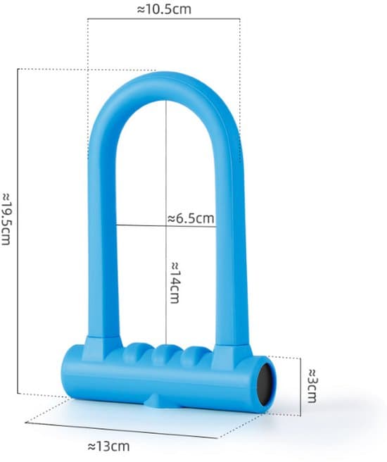 17 mm thick robust U-shaped bicycle lock, suitable for road bikes, electric bikes, folding bikes and mountain bikes.