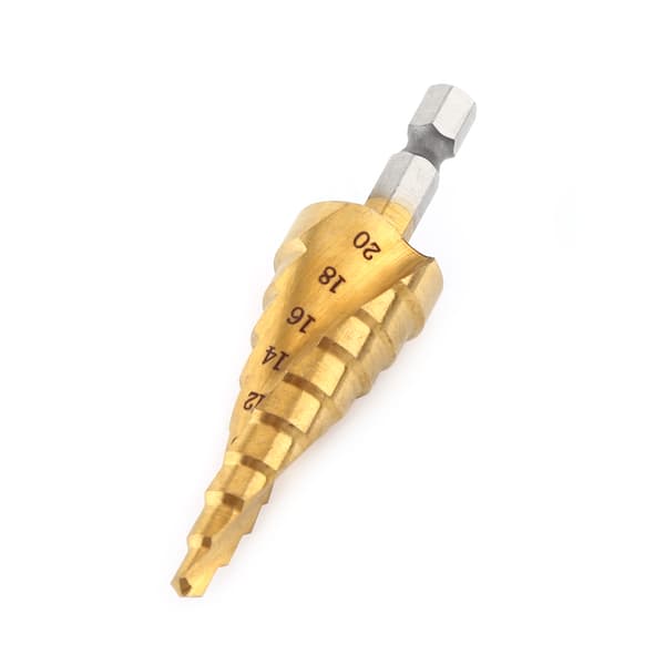 1 pc High Speed Steel Titanium Coated Step Drill Spiral Flute Hex Shank Power Tool 4-20 mm