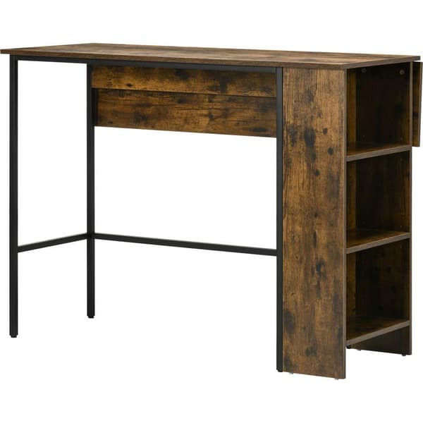 Central ø-barbord med foldbar sidepanel og 3 hylder, 120 x 76 x 91,4 cm, Rustik Brun