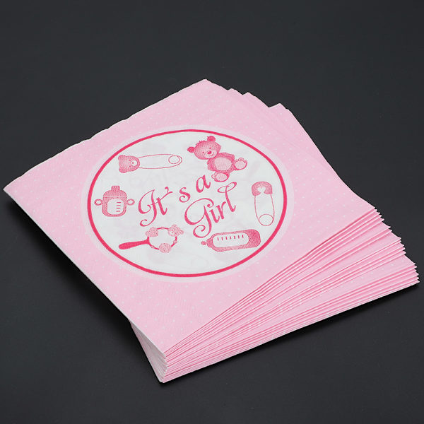 20 stk. \"Det er en dreng/pige\" Tegneserie Print Babyshower Fødselsdagsfest Dekoration Papirservietter (Pink)