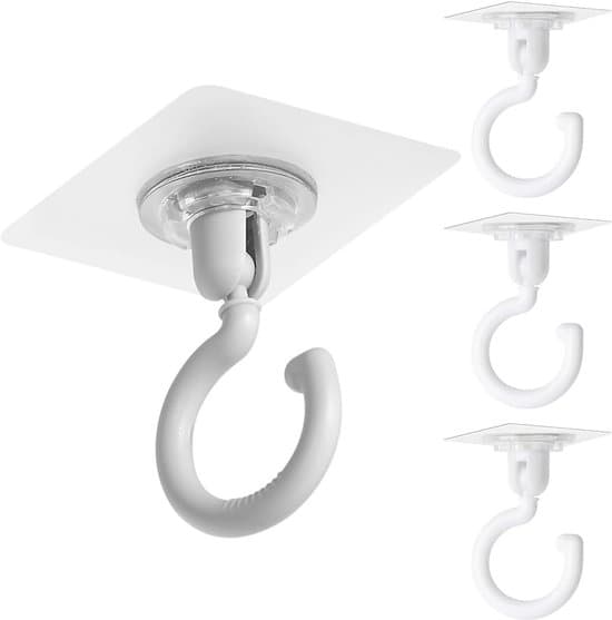 Self-adhesive ceiling hooks extra strong - 4 pieces self-adhesive transparent ceiling hooks without drilling, waterproof wall hooks for bathroom