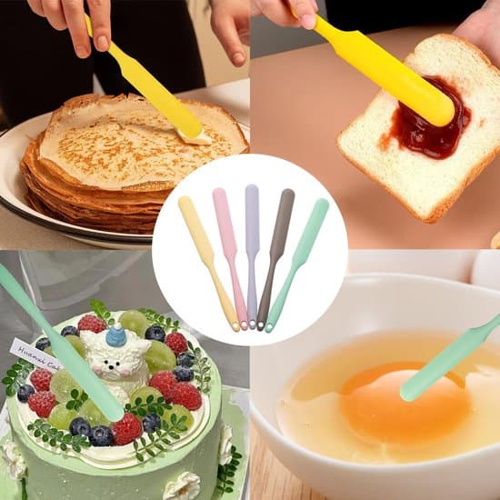 5-delte silikonskrapere for krukker - Liten smørkakekremspatel - Deigblander for baking - Grønn
