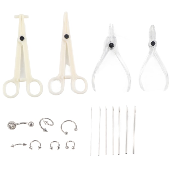 7st Body Piercing Kit Professionell Ear Nose Deco Tools Tång Nålar Set Med Stud Ring
