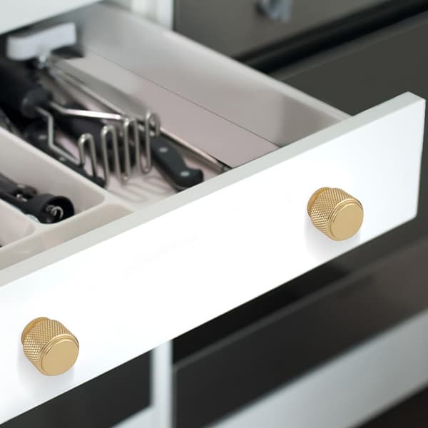3-piece Cabinet Handle Set, 2.5 cm Cabinet Knobs, Gold Knurled Drawer Pulls (Gold).
