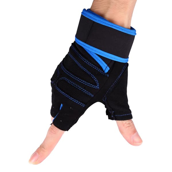 Weightlifting Gloves with Wrist Wraps - 2 pcs, Blue (M)