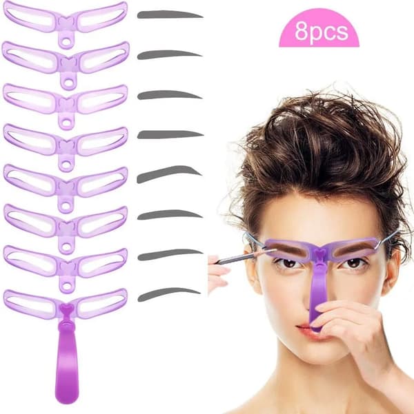 Eyebrow Stencils, Waterproof, Reusable, DIY, 8-Piece Set.