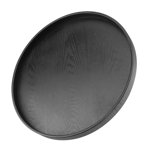 Black Round Solid Wood Serving Tray for Tea, Coffee, Snacks, and Meals in Restaurants