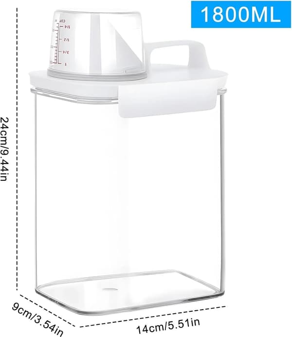 Two Sealed Detergent Containers 1800ml Storage Box Measuring Cup