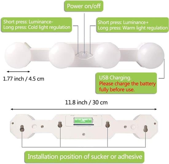 LED Makeup Mirror Light, 4 Bulbs, Dimmable, Portable, Wireless Charging, Hollywood Style, Bathroom Mirror Light (Mirror Not Included).