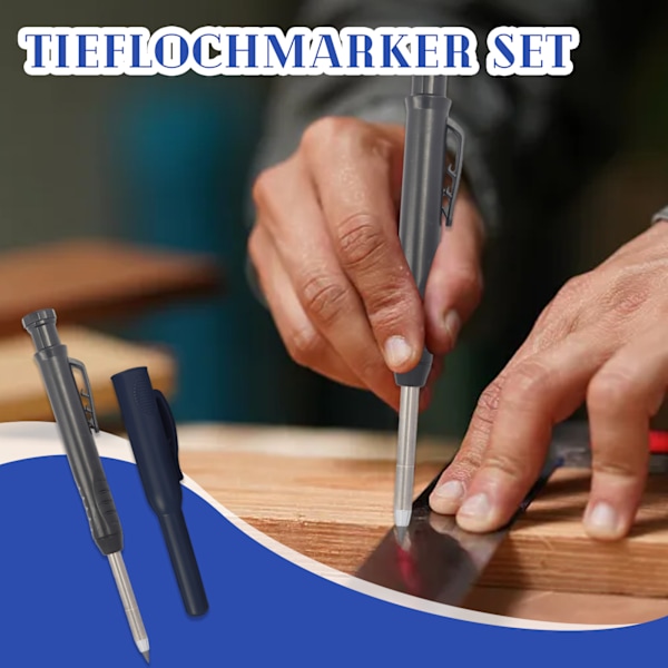 Mechanische Zimmermannsbleistifte mit 6 Minen, Tieflochmarker set 6 Minen + Spitzer + Schreibgriff, Professional Tiefochmarker inkl, Baustelle,
