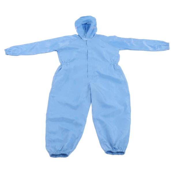 Blue Antistatic Protective Coverall with Hood - Universal Workshop Cleaning Dustproof Clothing