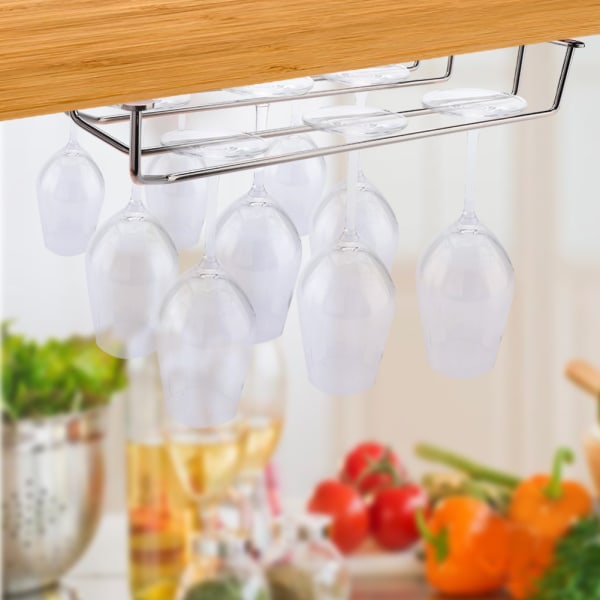 Under Cabinet Stemware Hanging Wine Glass Rack Holder Home Bar Decor Display