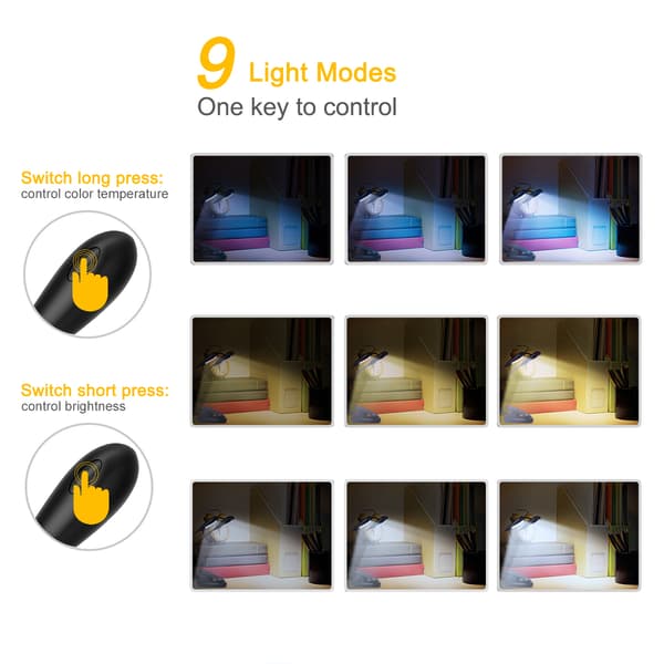 Reading Lamp, 14 LED USB Rechargeable and Eye-Caring Book Light, Flexible Clip-On Reading Lamp