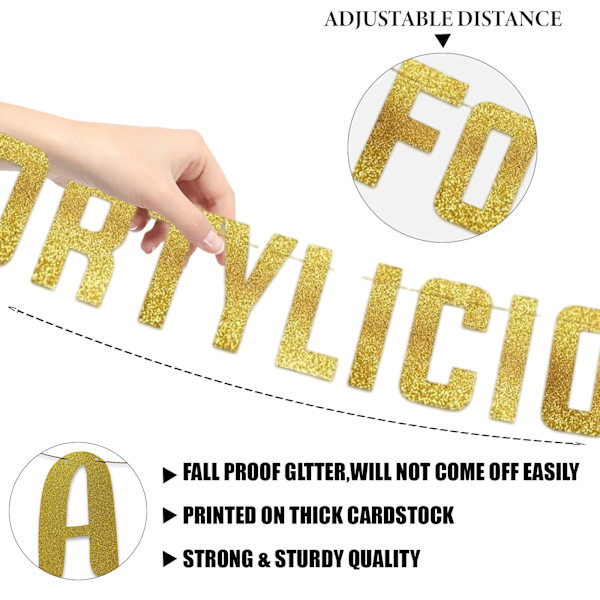 Onnellinen 40. syntymäpäivä -lippu, 1 kpl kultaisen glitterin lippu, Onnellinen syntymäpäivä -kyltti miehelle ja naiselle syntymäpäiväjuhliin, merkkipaalu syntymäpäiväjuhliin