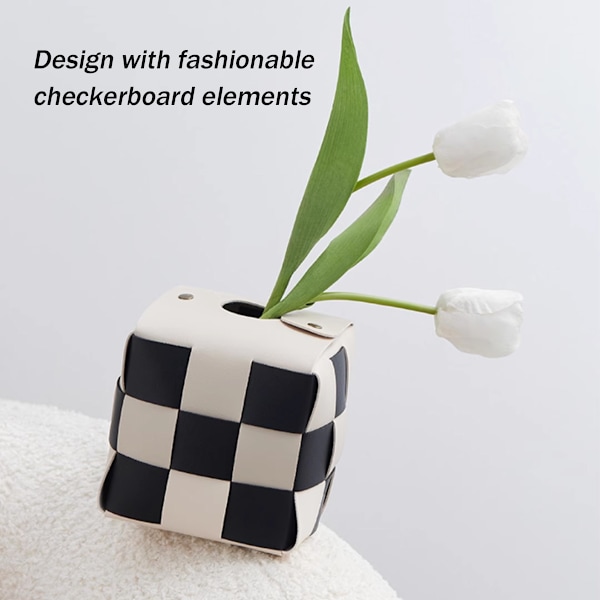 Vævæskeskrin Cover, Kvadratisk Vævæskeskrin Holder, Moderne PU Læder Vævet, Stilfuld Ternet Design til Stue, Dekorativ Hylde