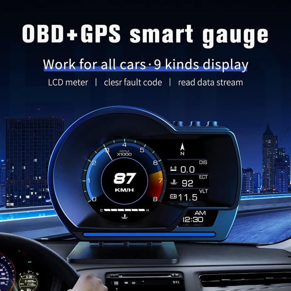 Dobbelt head-up display-system til biler, OBD-display i køretøjer, GPS-hastighedsmåler, egnet til alle køretøjer.