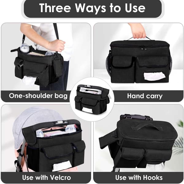 Stroller Bag, Multifunctional Diaper Bag, with Insulated Cup Holder, Zipper Pocket, Shoulder Strap and Storage Space.