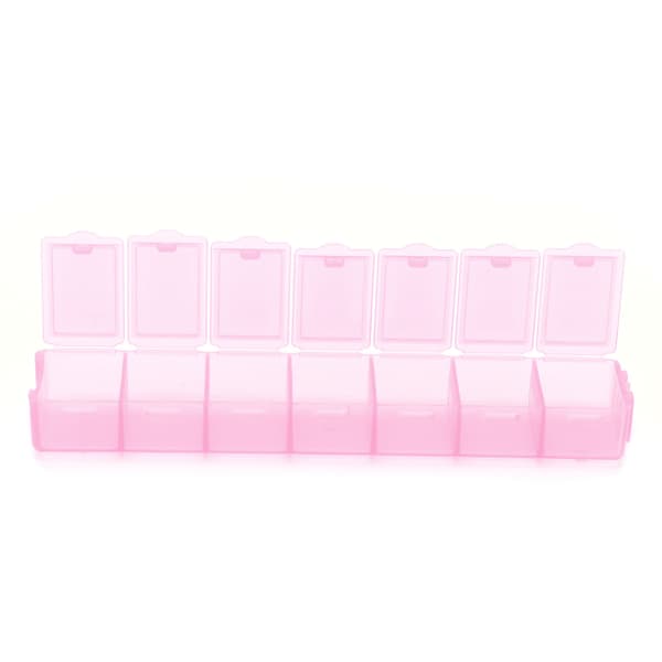 Pink 7-Compartment Storage Box Travel Jewelry Organizer Repackable Plastic Palette Container
