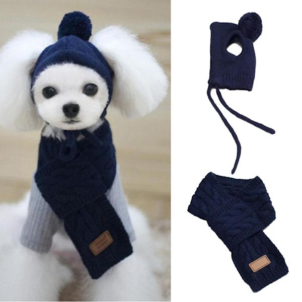 Vintervarm Strikket Hætte- og Halsklæde Sæt til Hunde - Sjove Cosplay Huer til Hvalpe Tilbehør