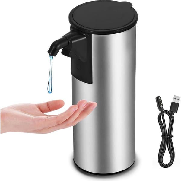 USB genopladelig automatisk sæbedispenser, rustfrit stål, 4 justerbare niveauer, 350 ml, til badeværelse og køkken