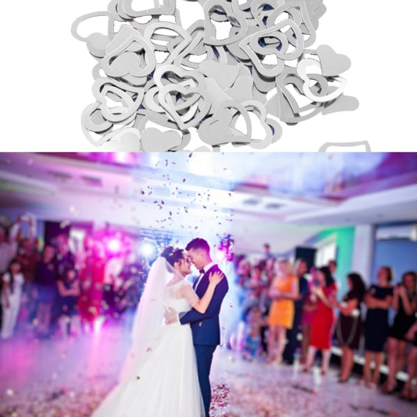Flerfärgade blandade hjärtan bröllopskonfetti glitter bordsdekorationer festdekorationer (silver)