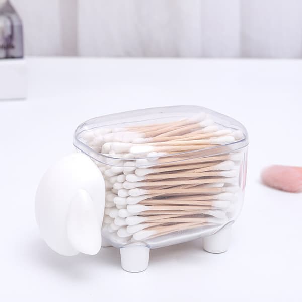 Sheep-shaped Cotton Swab Storage Box, Transparent Toothpick Holder, White Home Decor Organizer