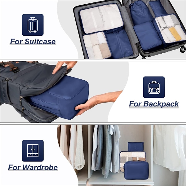 Packningskuber 7 Set Reskuber för Resväskor Lättvikts Bagage Packning Orginzers
