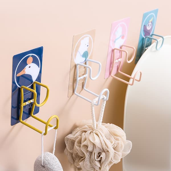 Cute Hooks Wall Mounted 360° Rotating Hook Organized Storage Strong Adhesion Towel Holder for Bathroom Kitchen Alpaca