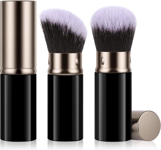Retractable Makeup Brushes, 2 Foldable Blush Brushes with Protective Lids, Portable Powder/Kabuki Brushes for Contouring and Concealing