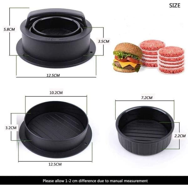 Burgerpress, Hamburgerpress, 3-i-1 Hamburgerpress, Non-Stick Hamburgerformkit, Burger- och Färspress