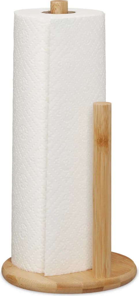 Standing Kitchen Paper Holder - Bamboo - With Baffle - 28 x 14.5 cm - Natural Color