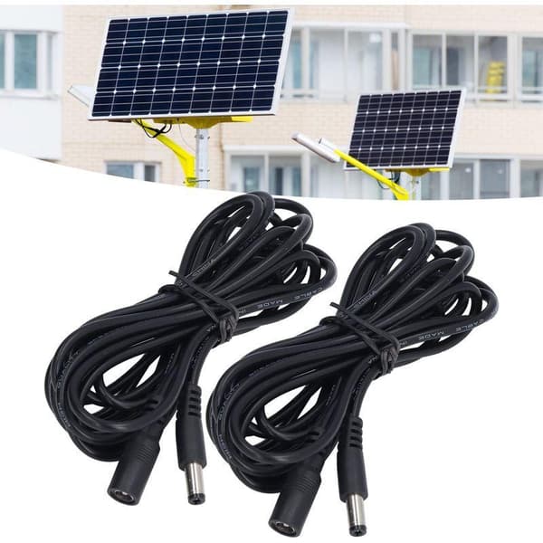 2-delt LED solcellelys forlængerkabel til overvågning, 5.5x2.1mm strømtilslutningskabel, DC12V 24V