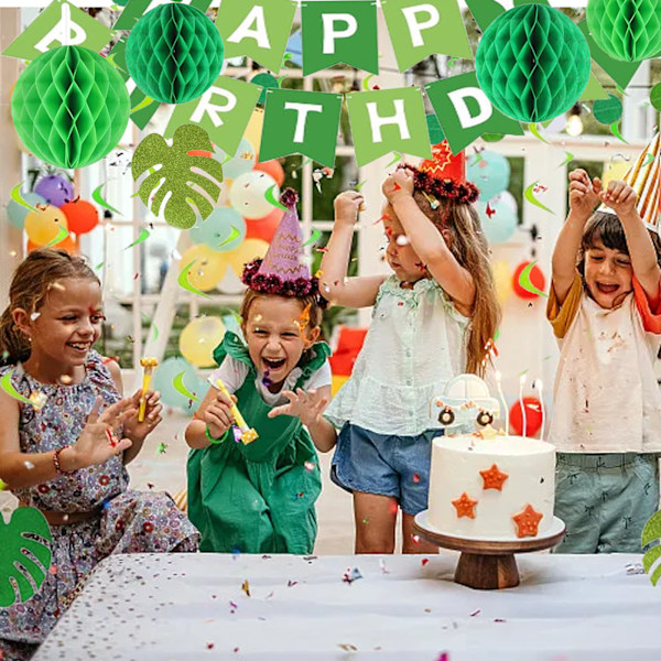 Grön Grattis På Födelsedagen Dekorationer Set, Grön Grattis På Födelsedagen Banner Fest Dekorationer Set Med Honungskaka Bollar, Födelsedagsfest Tillbehör För Pojke Flicka