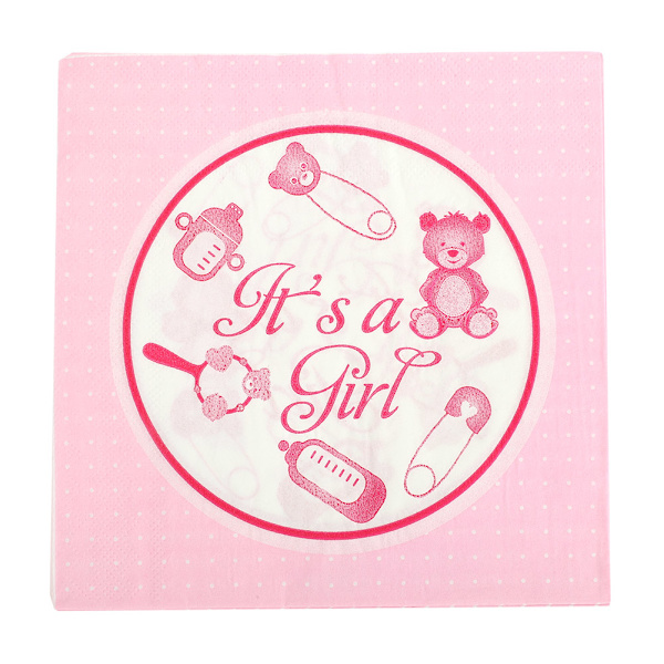 20 stk. \"Det er en dreng/pige\" Tegneserie Print Babyshower Fødselsdagsfest Dekoration Papirservietter (Pink)