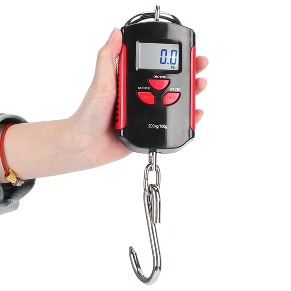 Portable Electronic Hanging Scale Digital LCD Backlit Display kg/lb/JIN 200KG with Hook Red Frame