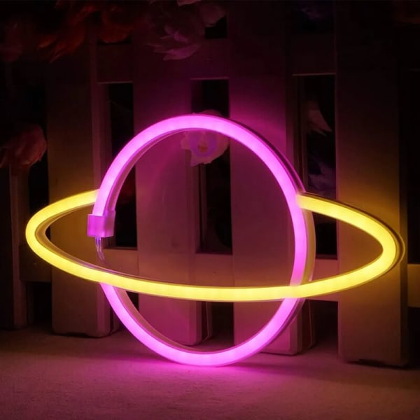LED Neonskylt Ljus Dekorativt Neonljus Hem Nattljus Dekoration Väggdekor Ljus Batteridriven Rosa Gul Planetskylt