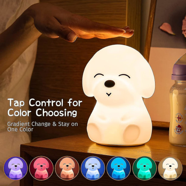 Nattlampa för barn, nattlampor i silikon, USB uppladdningsbar LED-lampa (Hund med fjärrkontroll)