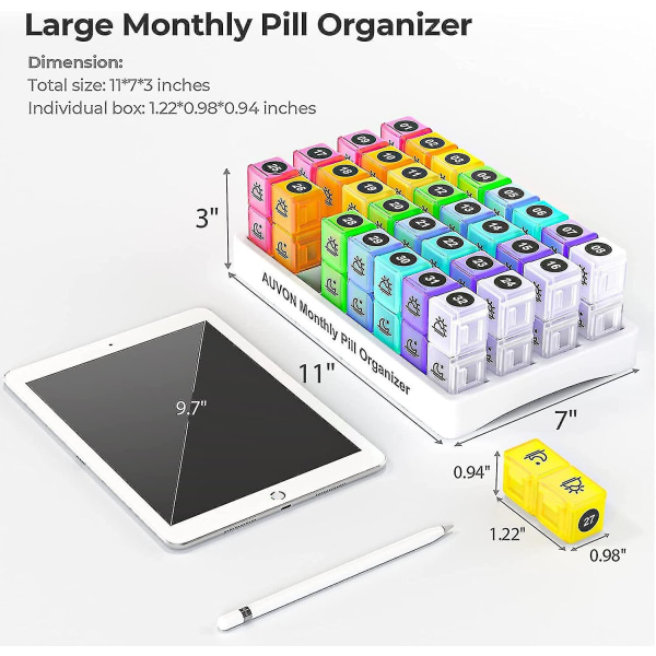 Pill Izer Med Ph Reer App, 30 Pill Box Case med 32 Avtagbara två gånger om dagen Am Pm Kommentarer att hålla