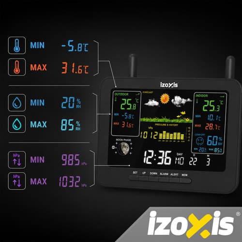 Trådlös väderstation IZOXIS – termometer, hygrometer och prognos 100 m