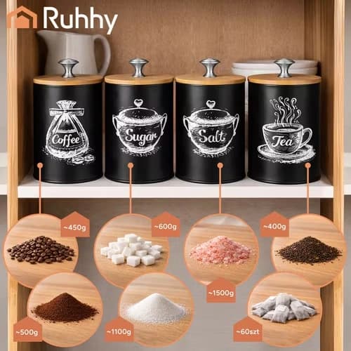 Kitchen Containers Set – Loft Style with Airtight Lids for Coffee, Tea, Sugar, and Salt