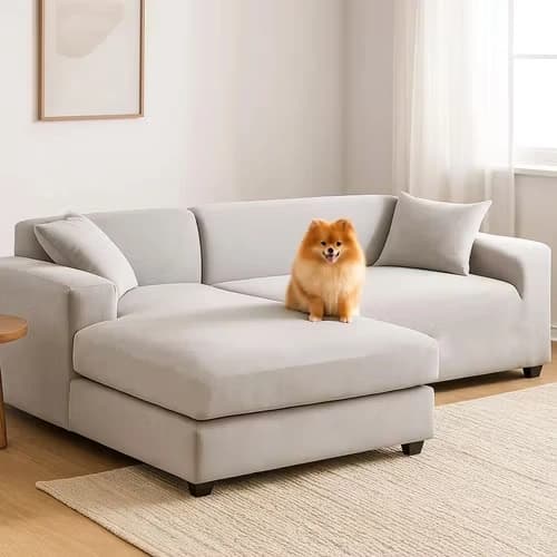 Hörnsofföverdrag Ljusgrå Velour – Elastiskt & Hållbart (190-230 cm)