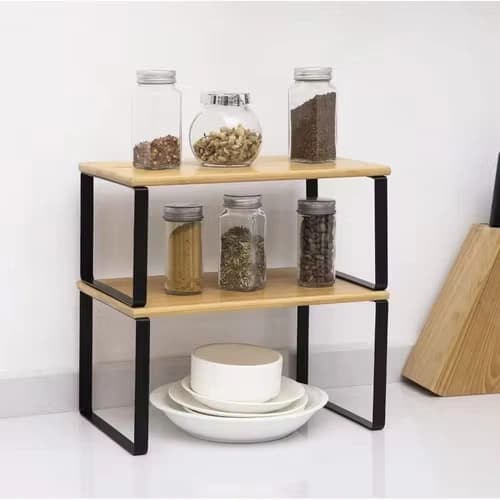Bambu kryddhylla 2-pack – stapelbar köksförvaring i naturdesign