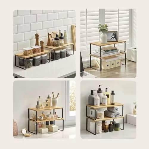 Bambu kryddhylla 2-pack – stapelbar köksförvaring i naturdesign