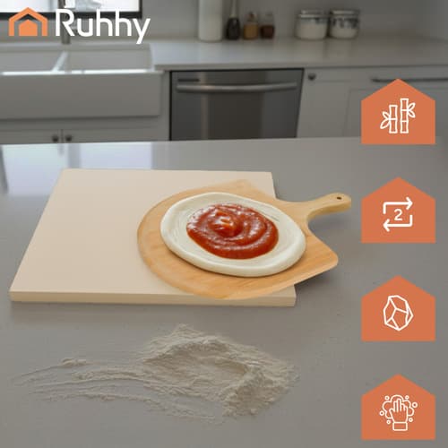 Pizzasten 38 × 36 cm med bambuspade – Ruhhy cordierit