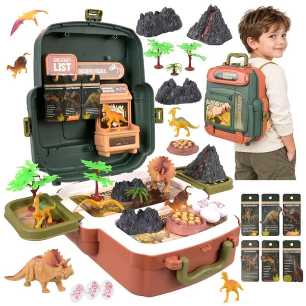Dinosaurieset i ryggsäck – 5 dinosaurier, vulkan och ägg