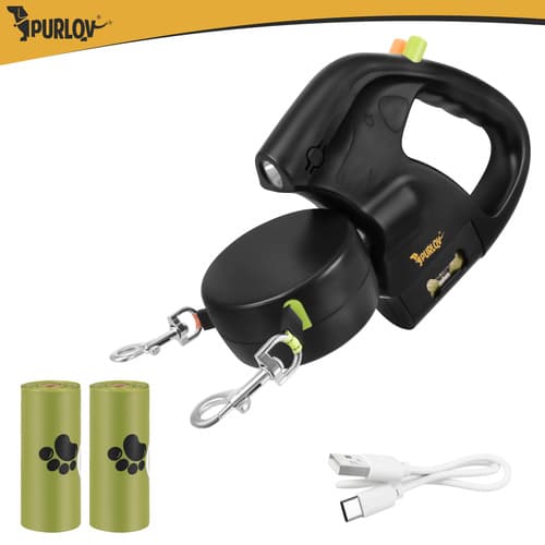 Dubbel flexikoppel 2 × 3 m för 2 hundar – Purlov med LED